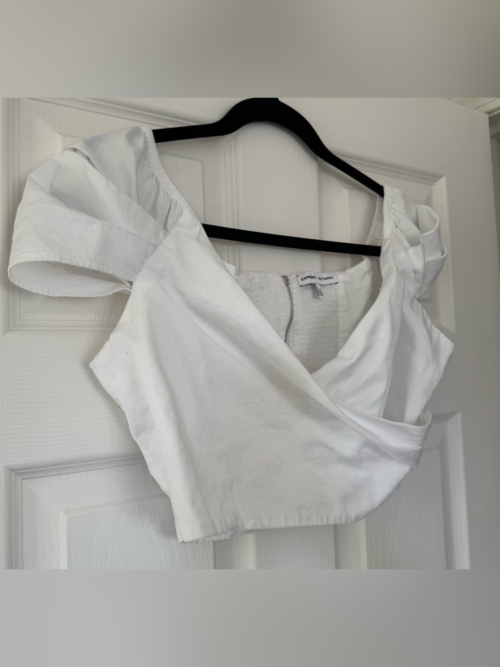 Express White One-Shoulder Wrap Crop Top